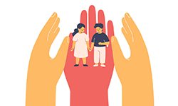 Illustration of children in hands