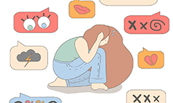 llustration of young person surrounded by social media bullying messages 